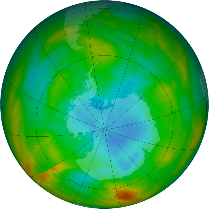 Antarctic ozone map for 13 August 1983